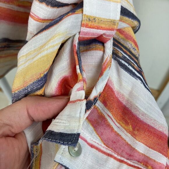 Zac & Rachel Striped Multicolor Button-down airy longer blouse or tie at waist - Picture 7 of 12